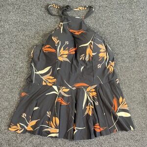 Sea Angel Black Orange Floral High Neck Peplum Tankini Swim Top Womens 1X